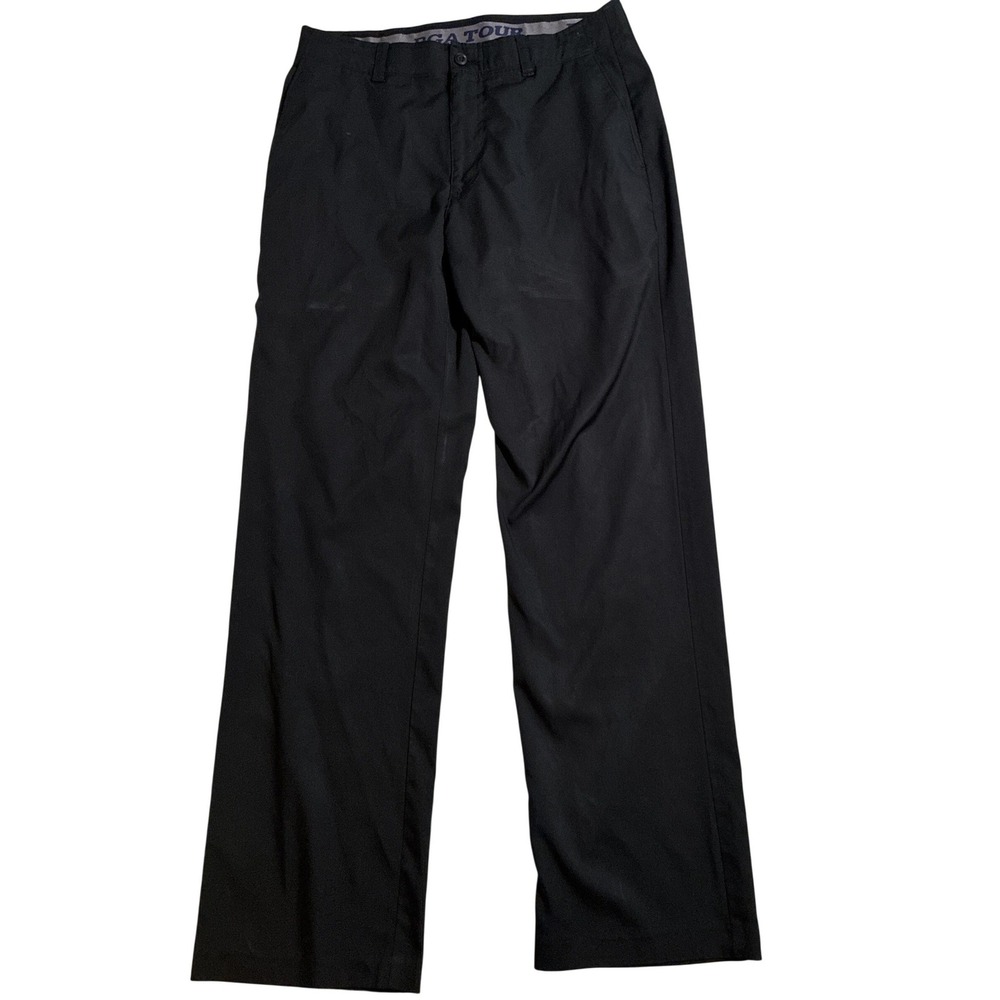 PGA Tour Mens Black Golf Pants Performance Stretch Flat Front Trousers 32x32